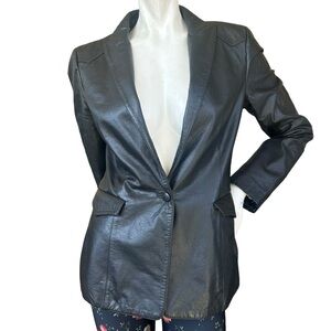 Vintage Kenzo Jeans 100% Calf Skin Leather Black Single Breasted Blazer Medium